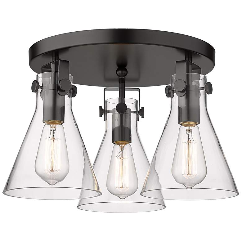 Image 1 Newton Cone 19.6" Wide 3 Light Matte Black Flush Mount with Clear Shad