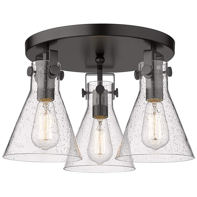 Image 1 Newton Cone 19.6" Wide 3 Light Matte Black Flush Mount with Seedy Shad