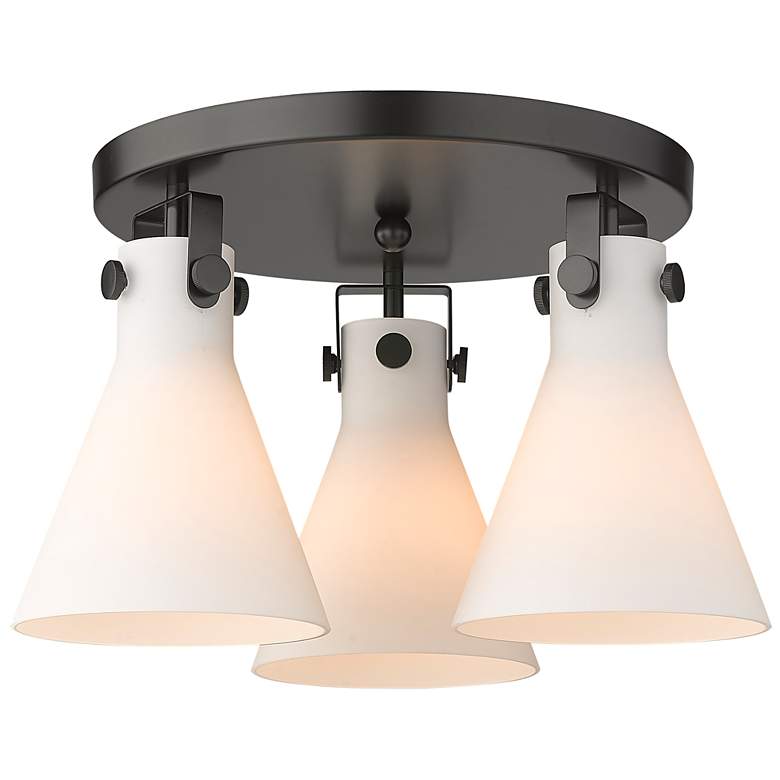 Image 1 Newton Cone 19.6" Wide 3 Light Matte Black Flush Mount with White Shad