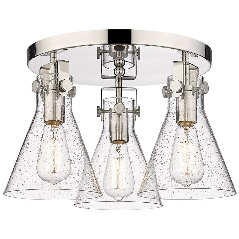Image 1 Newton Cone 19.6" Wide 3 Light Polished Nickel Flush Mount with Seedy