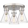 Newton Cone 19.6" Wide 3 Light Satin Nickel Flush Mount with Clear Sha