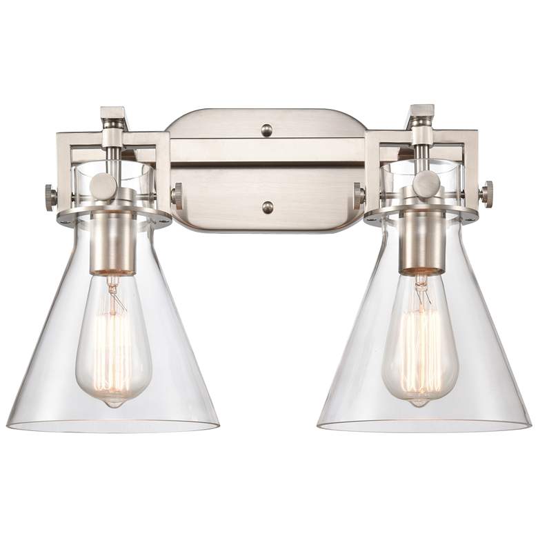 Image 1 Newton Cone 2 Light 17" Bath Light - Brushed Satin Nickel - Clear Shad