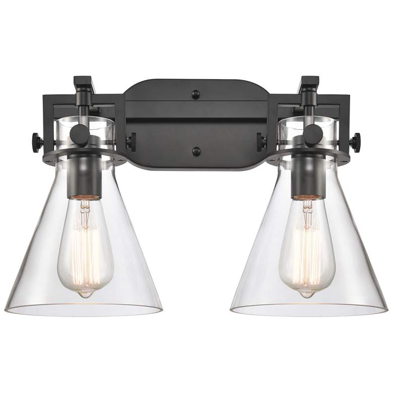 Image 1 Newton Cone 2 Light 17" Bath Light - Matte Black - Clear Shade
