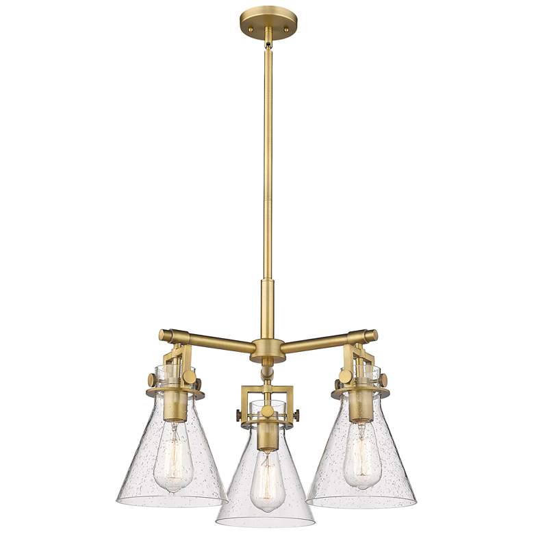 Image 1 Newton Cone 20.38"W 3 Light Brushed Brass Stem Hung Pendant w/ Seedy S
