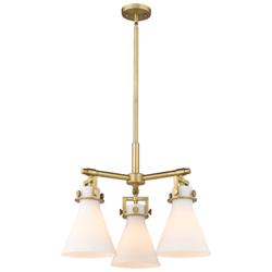 Newton Cone 20.38"W 3 Light Brushed Brass Stemmed Pendant w/ White Sha