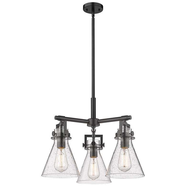 Image 1 Newton Cone 20.38"W 3 Light Matte Black Stem Hung Pendant With Seedy S