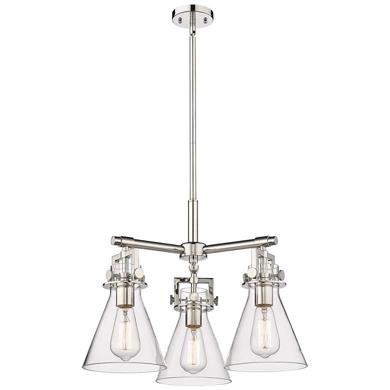 Image 1 Newton Cone 20.38"W 3 Light Polished Nickel Stemmed Pendant w/ Clear S