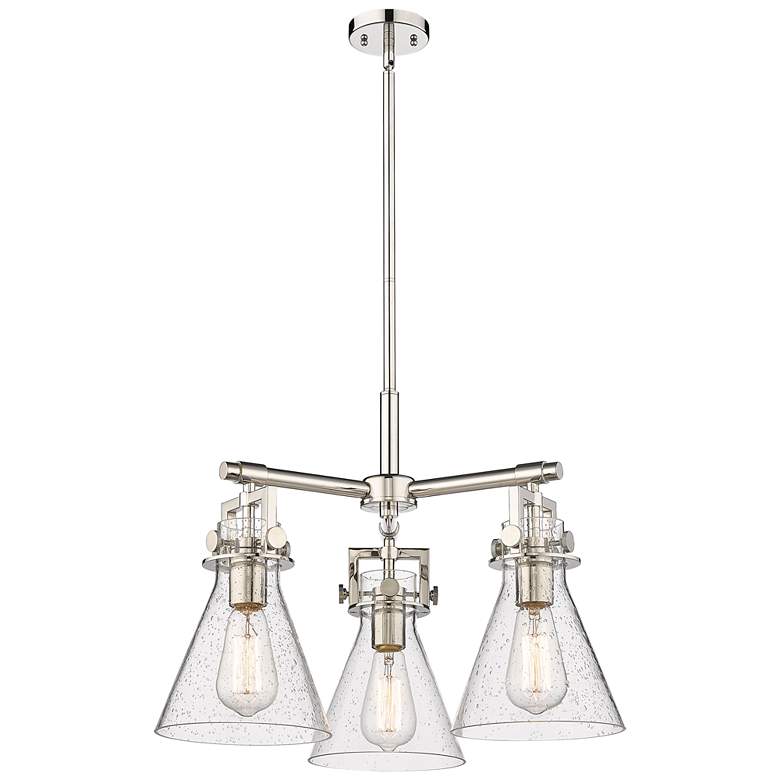 Image 1 Newton Cone 20.38"W 3 Light Polished Nickel Stemmed Pendant w/ Seedy S