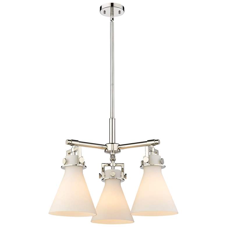 Image 1 Newton Cone 20.38"W 3 Light Polished Nickel Stemmed Pendant w/ White S