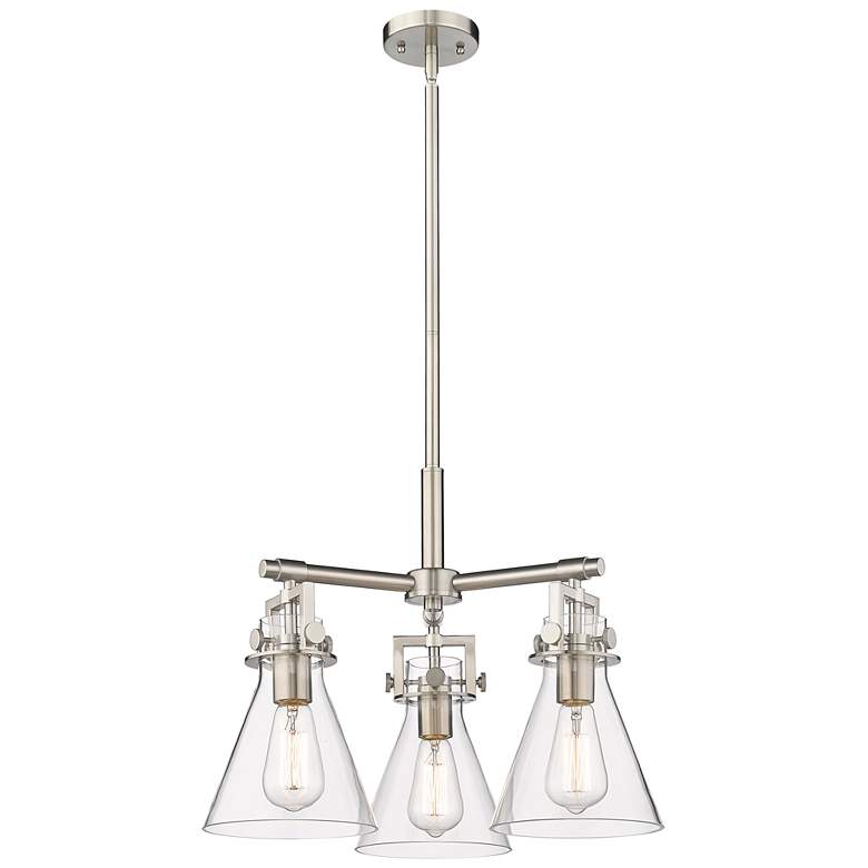 Image 1 Newton Cone 20.38 inchW 3 Light Satin Nickel Stem Hung Pendant With Clear 