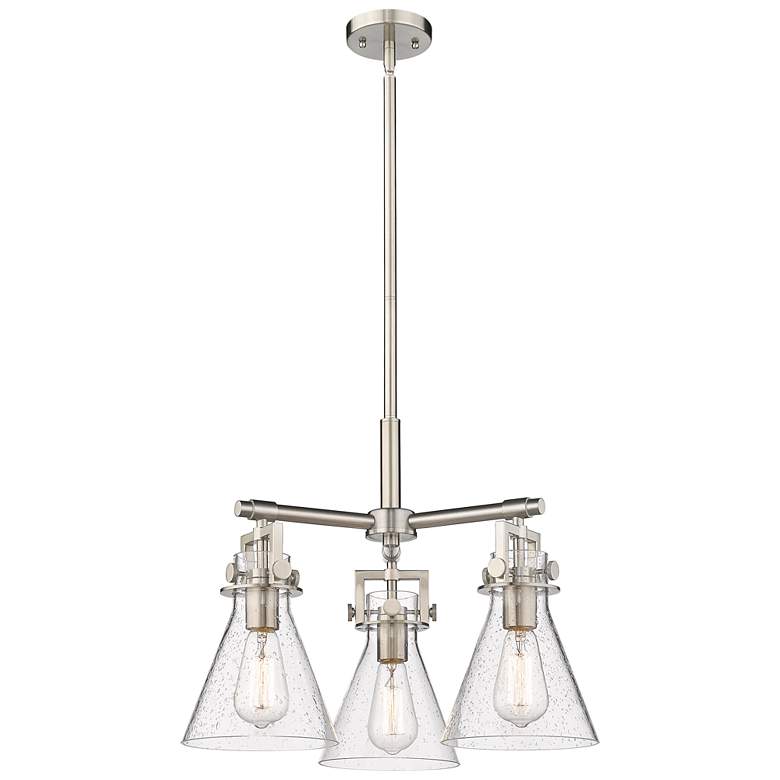 Image 1 Newton Cone 20.38"W 3 Light Satin Nickel Stem Hung Pendant With Seedy