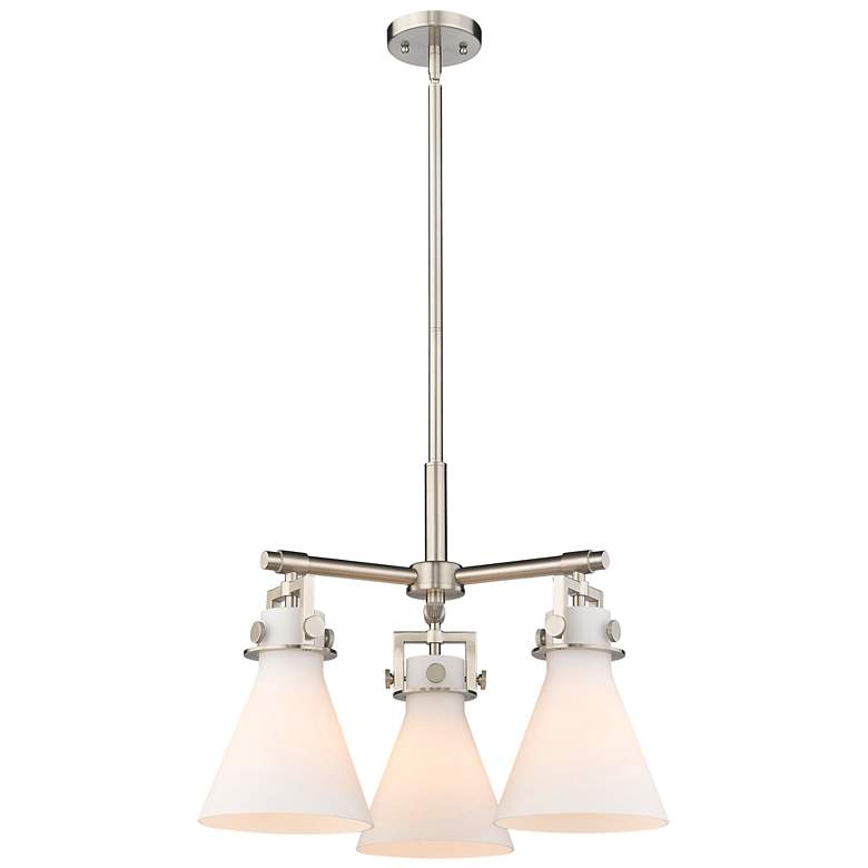 Image 1 Newton Cone 20.38"W 3 Light Satin Nickel Stemmed Pendant w/ White Shad