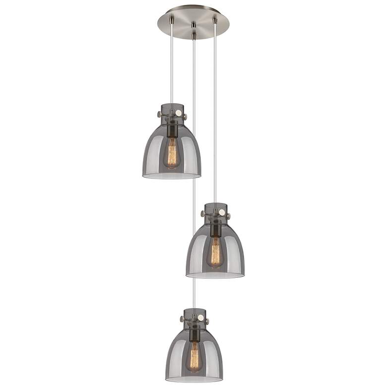 Image 1 Newton Cone 22.13"W 9 Light Brushed Nickel Multi Pendant w/ Clear Shad