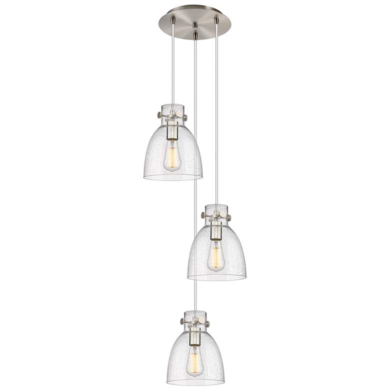 Image 1 Newton Cone 22.13"W 9 Light Brushed Nickel Multi Pendant w/ Smoke Shad