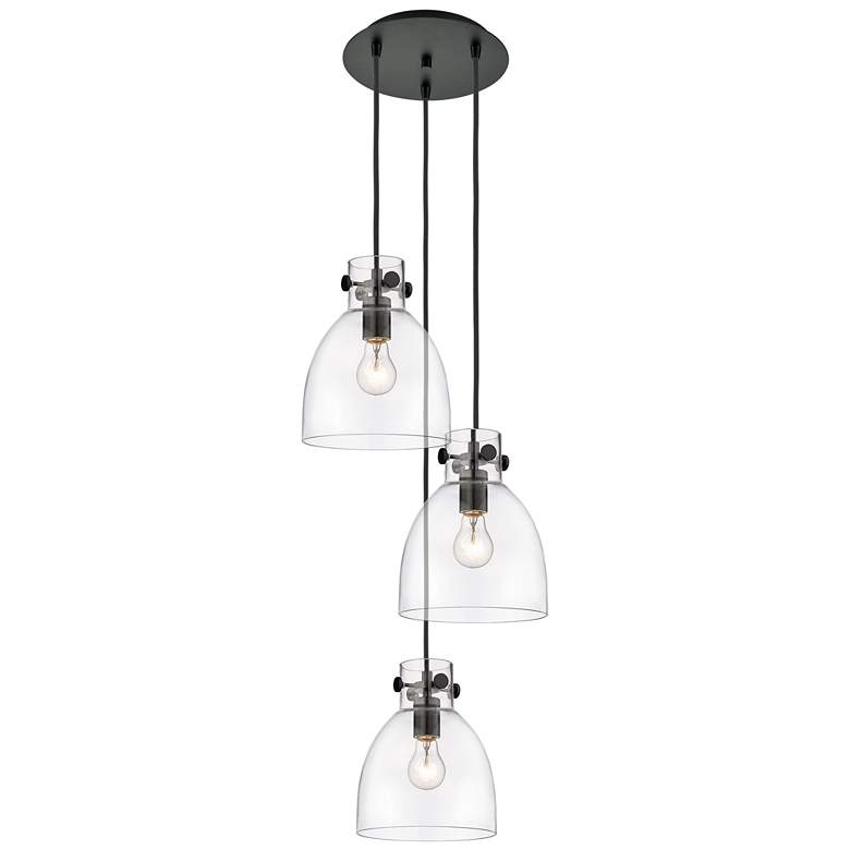 Image 1 Newton Cone 22.13"W 9 Light Brushed Nickel Multi Pendant w/ White Shad