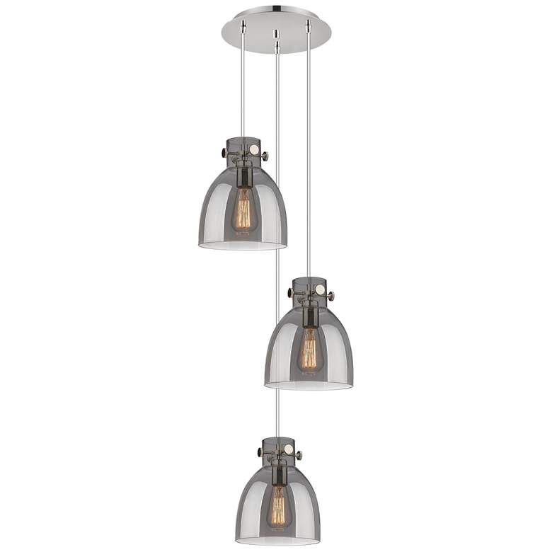 Image 1 Newton Cone 22.13"W 9 Light Polished Nickel Multi Pendant w/ White Sha
