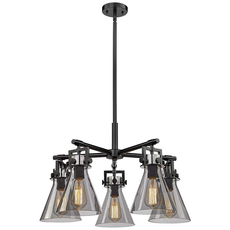 Image 1 Newton Cone 26"W 5 Light Black Stemmed Chandelier w/ Smoke Shade