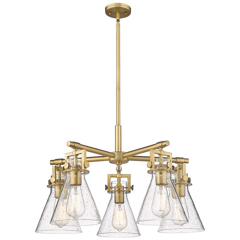 Image 1 Newton Cone 26"W 5 Light Brushed Brass Stem Hung Chandelier w/ Seedy S
