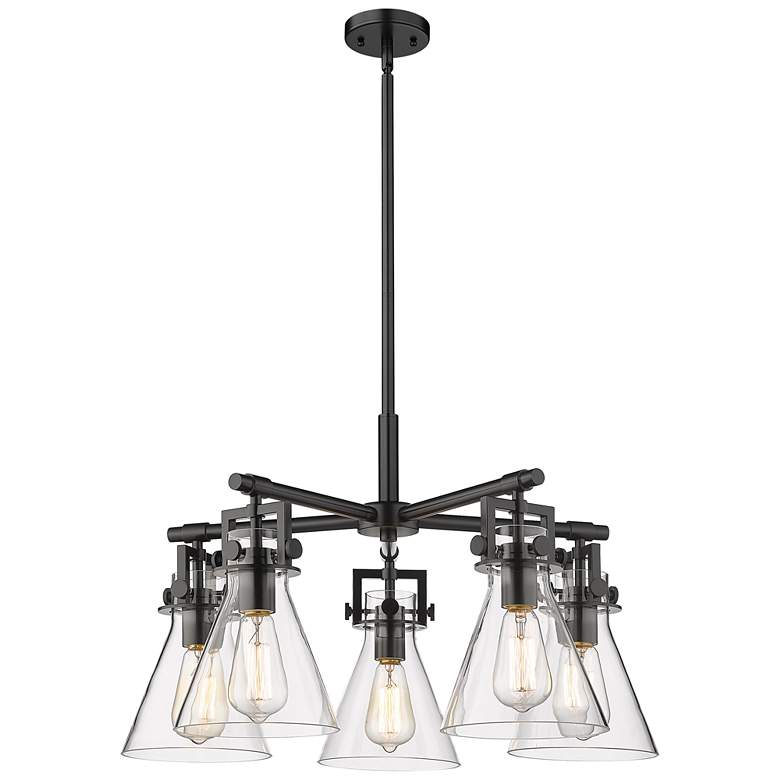 Image 1 Newton Cone 26"W 5 Light Matte Black Stem Hung Chandelier With Clear S