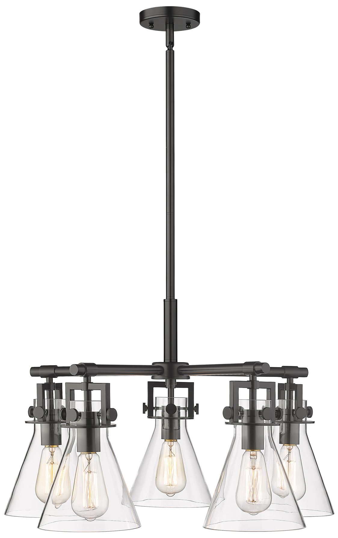 Image 2 Newton Cone 26"W 5 Light Matte Black Stem Hung Chandelier With Clear S more views