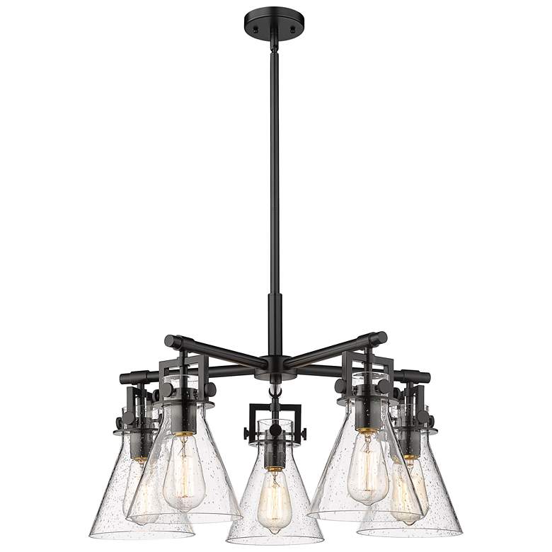 Image 1 Newton Cone 26"W 5 Light Matte Black Stem Hung Chandelier With Seedy S