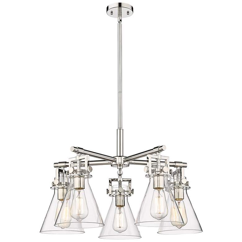 Image 1 Newton Cone 26"W 5 Light Polished Nickel Stemmed Chandelier w/ Clear S