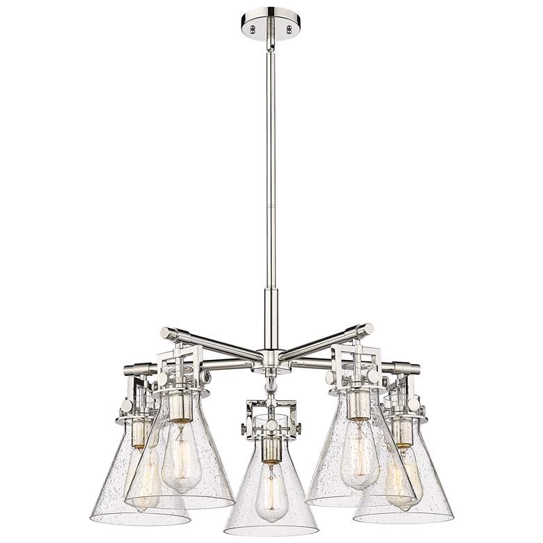 Image 1 Newton Cone 26"W 5 Light Polished Nickel Stemmed Chandelier w/ Seedy S