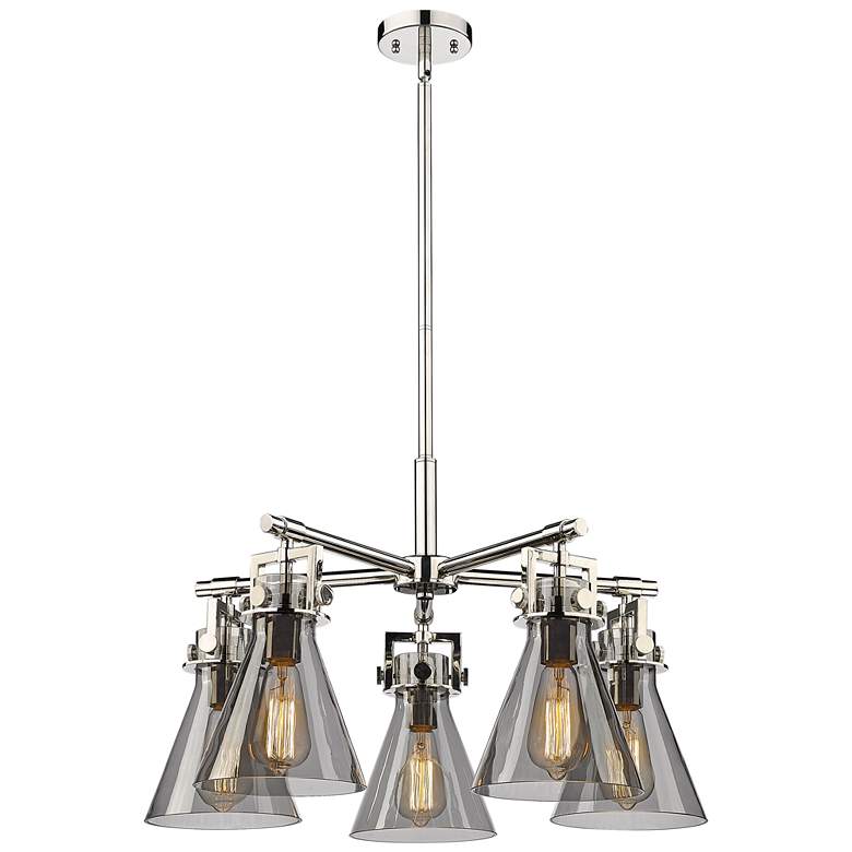 Image 1 Newton Cone 26"W 5 Light Polished Nickel Stemmed Chandelier w/ Smoke S