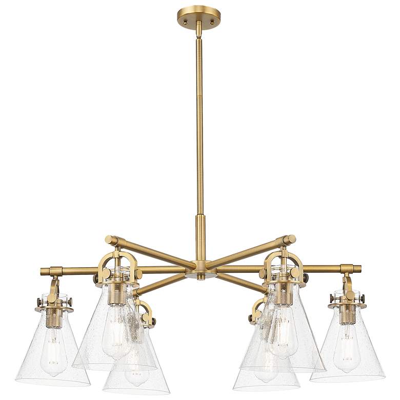 Image 1 Newton Cone 26"W 6 Light Brass Stem Arch Chandelier w/ Seedy Shade