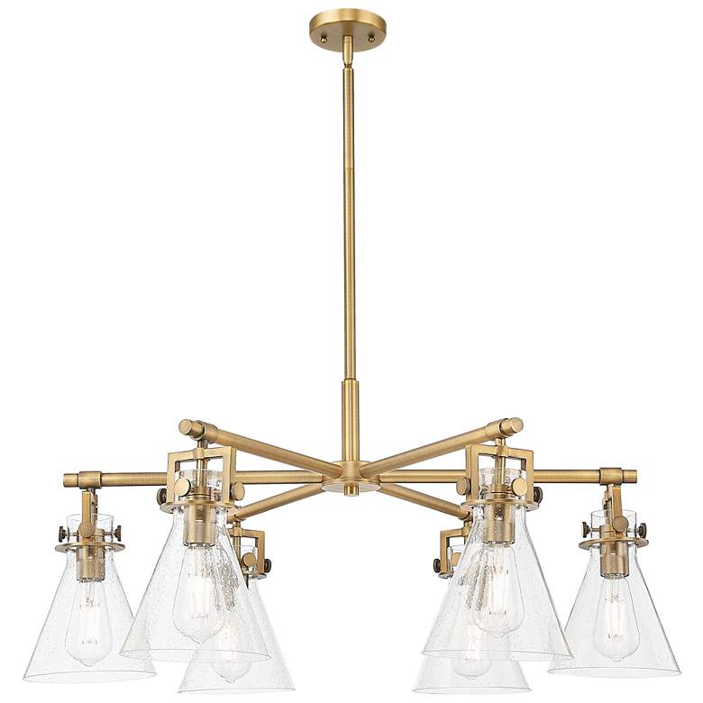 Image 1 Newton Cone 26"W 6 Light Brushed Brass Stem Chandelier With Seedy Shade