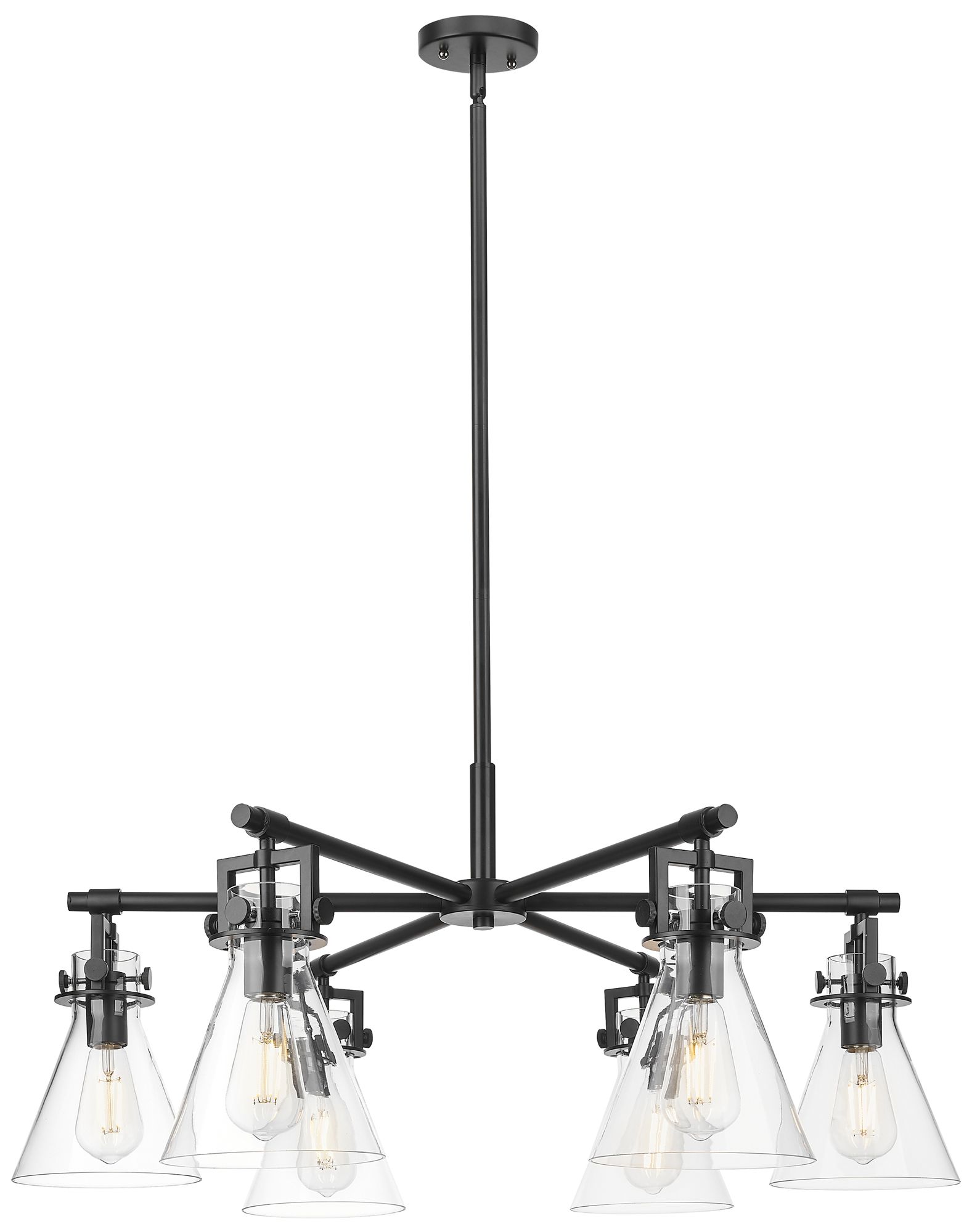 Newton Cone 26"W 6 Light Matte Black Stem Chandelier With Clear Shade