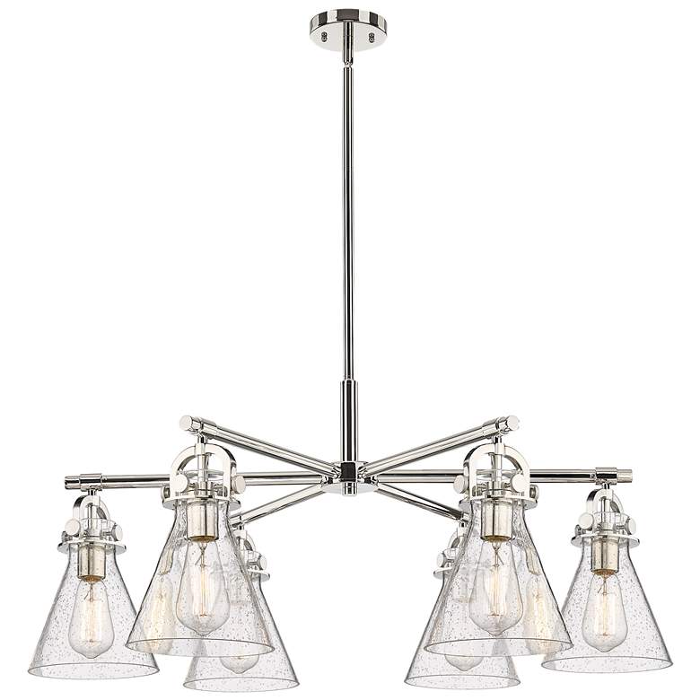 Image 1 Newton Cone 26"W 6 Light Nickel Stem Arched Chandelier w/ Seedy Shade