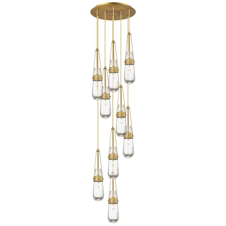 Image 1 Newton Cone 27.25"W 12 Light Brushed Brass Multi Pendant w/ Smoke Shad