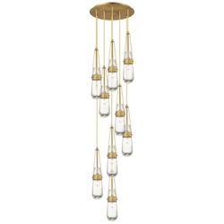 Newton Cone 27.25"W 12 Light Brushed Brass Multi Pendant w/ Smoke Shad