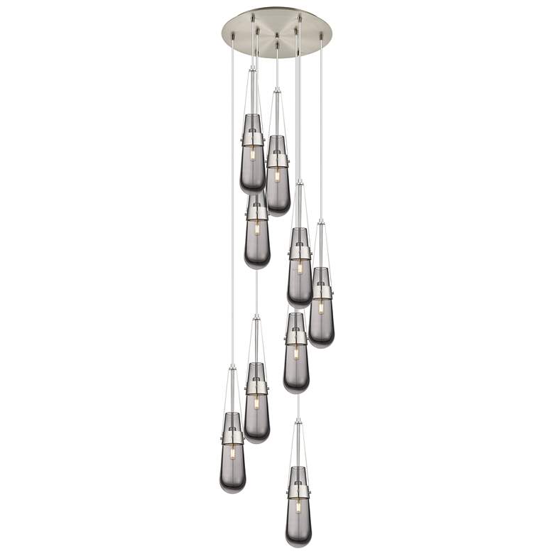Image 1 Newton Cone 27.25"W 12 Light Brushed Nickel Multi Pendant w/ Seedy Sha