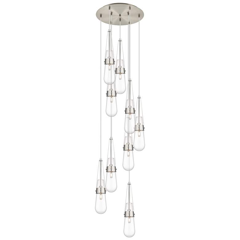 Image 1 Newton Cone 27.25"W 12 Light Brushed Nickel Multi Pendant w/ Smoke Sha
