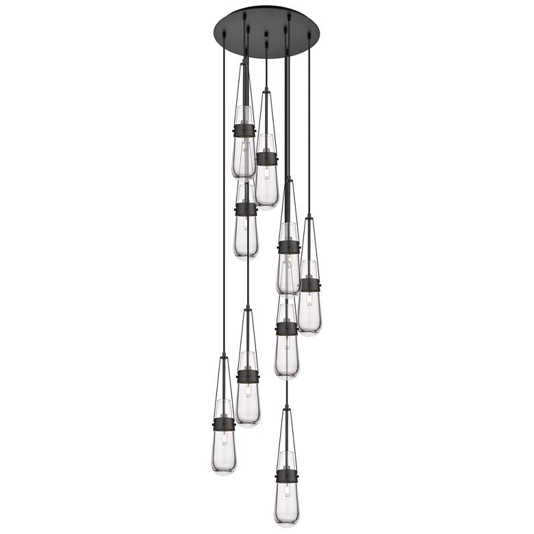 Image 1 Newton Cone 27.25"W 12 Light Brushed Nickel Multi Pendant w/ White Sha