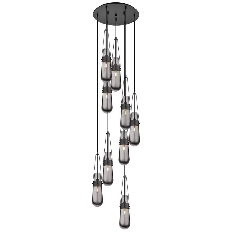 Image 1 Newton Cone 27.25"W 12 Light Matte Black Multi Pendant w/ Light Smoke
