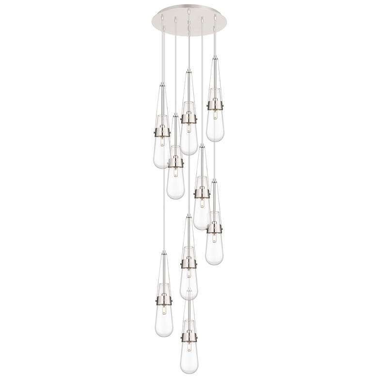 Image 1 Newton Cone 27.25"W 12 Light Polished Nickel Multi Pendant w/ Clear Sh