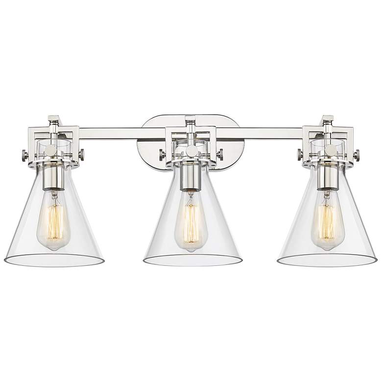 Image 1 Newton Cone 27" Wide 3 Light Polished Nickel Bath Light With Clear Sha