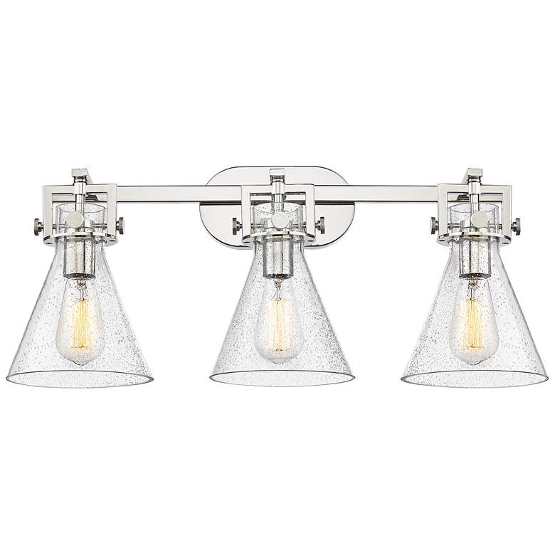 Image 1 Newton Cone 27" Wide 3 Light Polished Nickel Bath Light With Seedy Sha