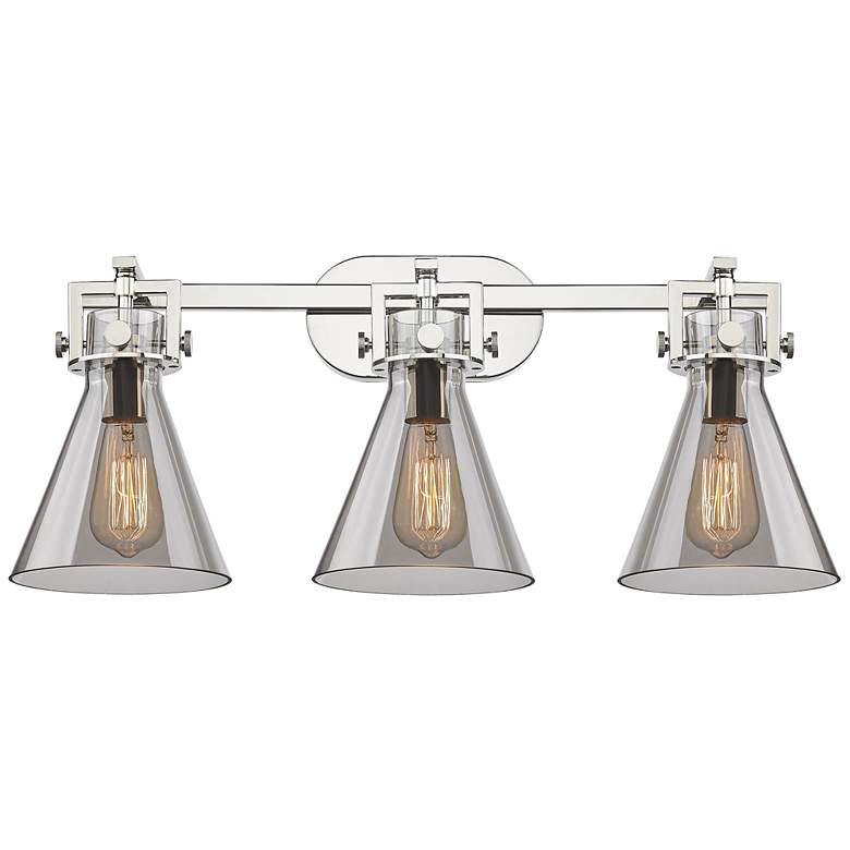 Image 1 Newton Cone 27" Wide 3 Light Polished Nickel Bath Light With Smoke Sha