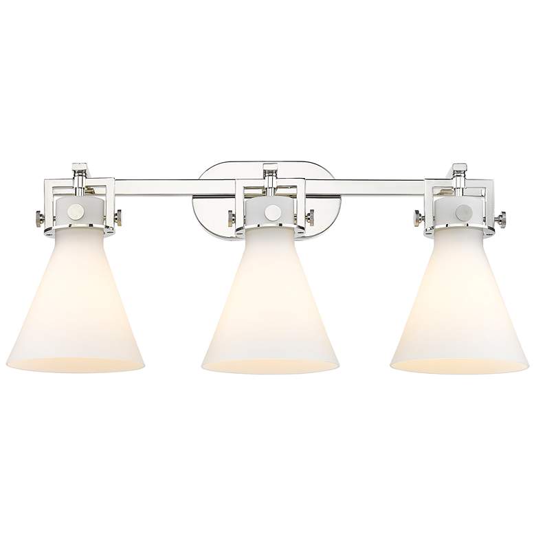 Image 1 Newton Cone 27" Wide 3 Light Polished Nickel Bath Light With White Sha