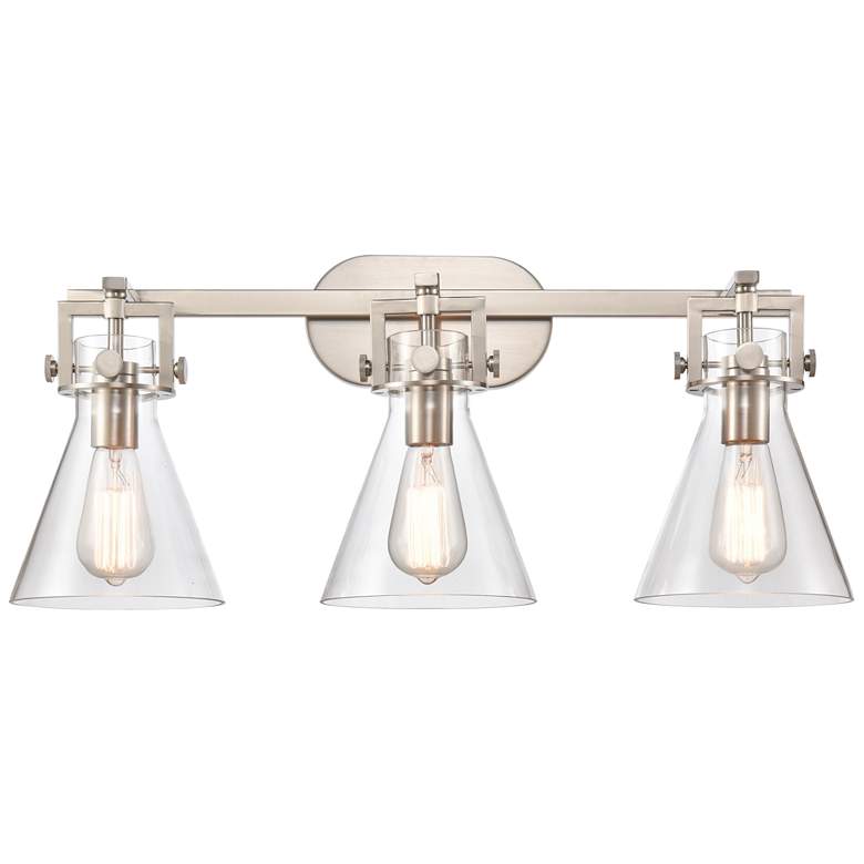 Image 1 Newton Cone 27" Wide 3 Light Satin Nickel Bath Light With Clear Shade