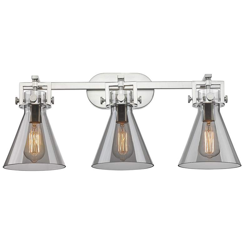 Image 1 Newton Cone 27" Wide 3 Light Satin Nickel Bath Light With Smoke Shade