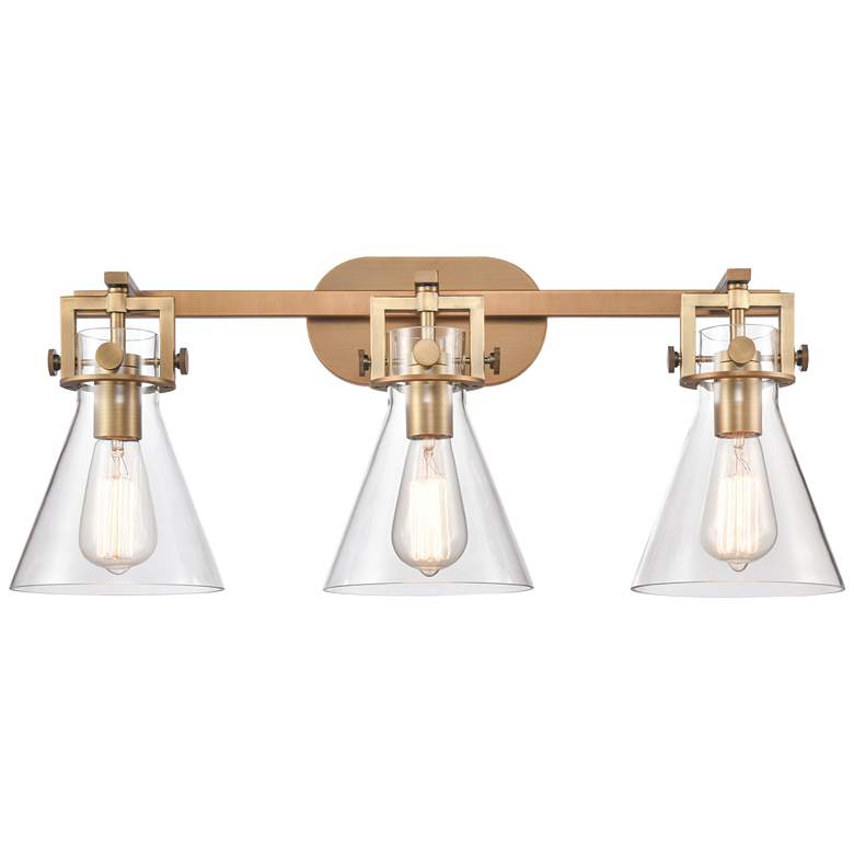 Image 1 Newton Cone 3 Light 27 inch Bath Light - Brushed Brass - Clear Shade