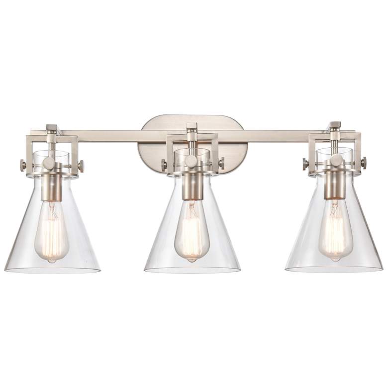 Image 1 Newton Cone 3 Light 27" Bath Light - Brushed Satin Nickel - Clear Shad