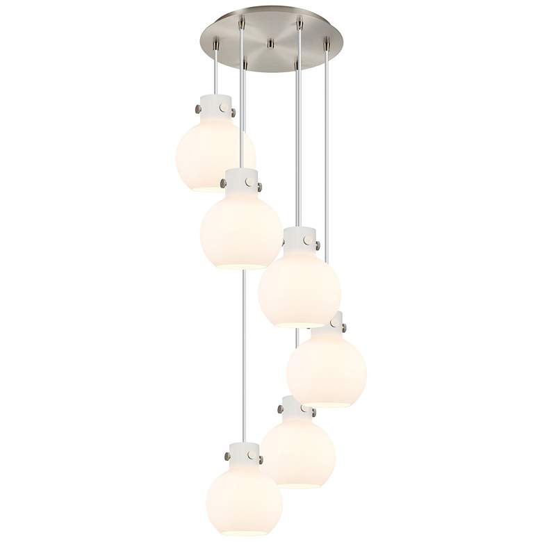 Image 1 Newton Cone 39.75"W 3 Light Brushed Nickel Linear Pendant w/ Seedy Sha