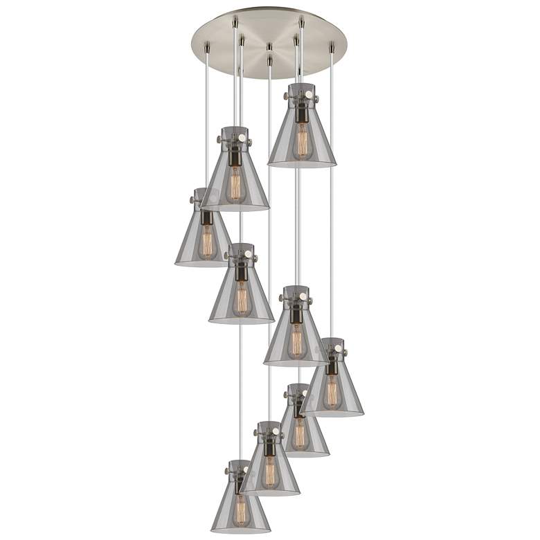 Image 1 Newton Cone 39.75"W 5 Light Brushed Nickel Linear Pendant w/ Clear Sha