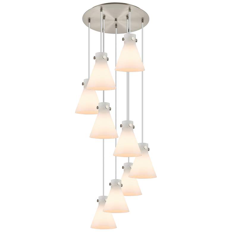 Image 1 Newton Cone 39.75"W 5 Light Brushed Nickel Linear Pendant w/ Seedy Sha